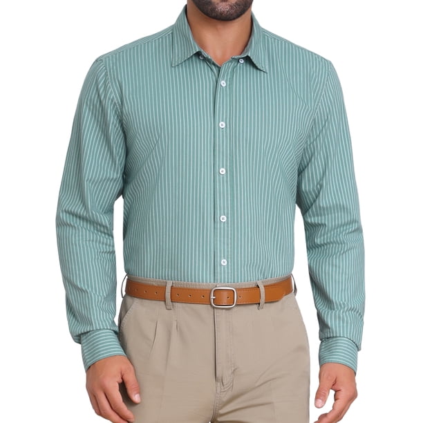 CAMISAS DE NEGOCIO DE MANGA LARGA A RAYAS PARA HOMBRES INSPIRAR CHIC M VERDE