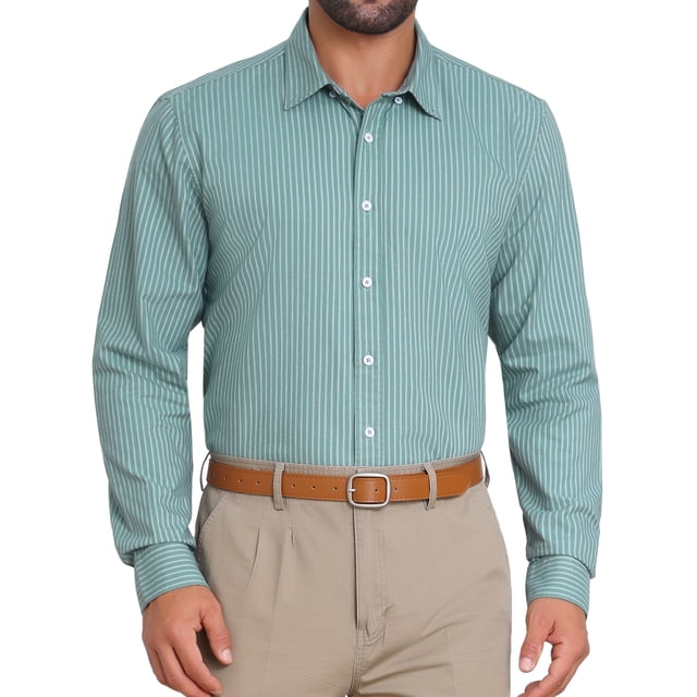 CAMISAS DE NEGOCIO DE MANGA LARGA A RAYAS PARA HOMBRES INSPIRAR CHIC M VERDE