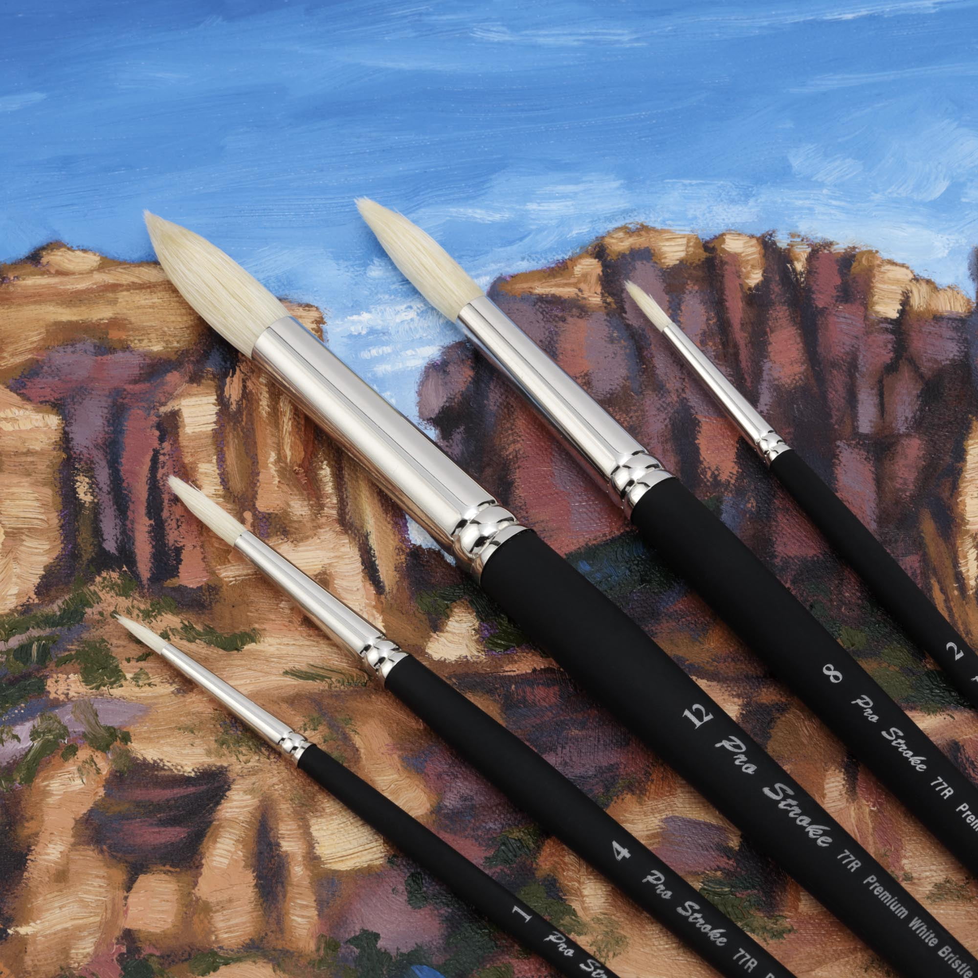 Creative Mark Pro Stroke Premium White Chungking Hog Bristle Artist Paint Brush - Rounds Set of 5 - Natural Bristle Brush w/ Soft Touch Handle for Oils, Watercolors, Acrylics, Alkyds, Caseins