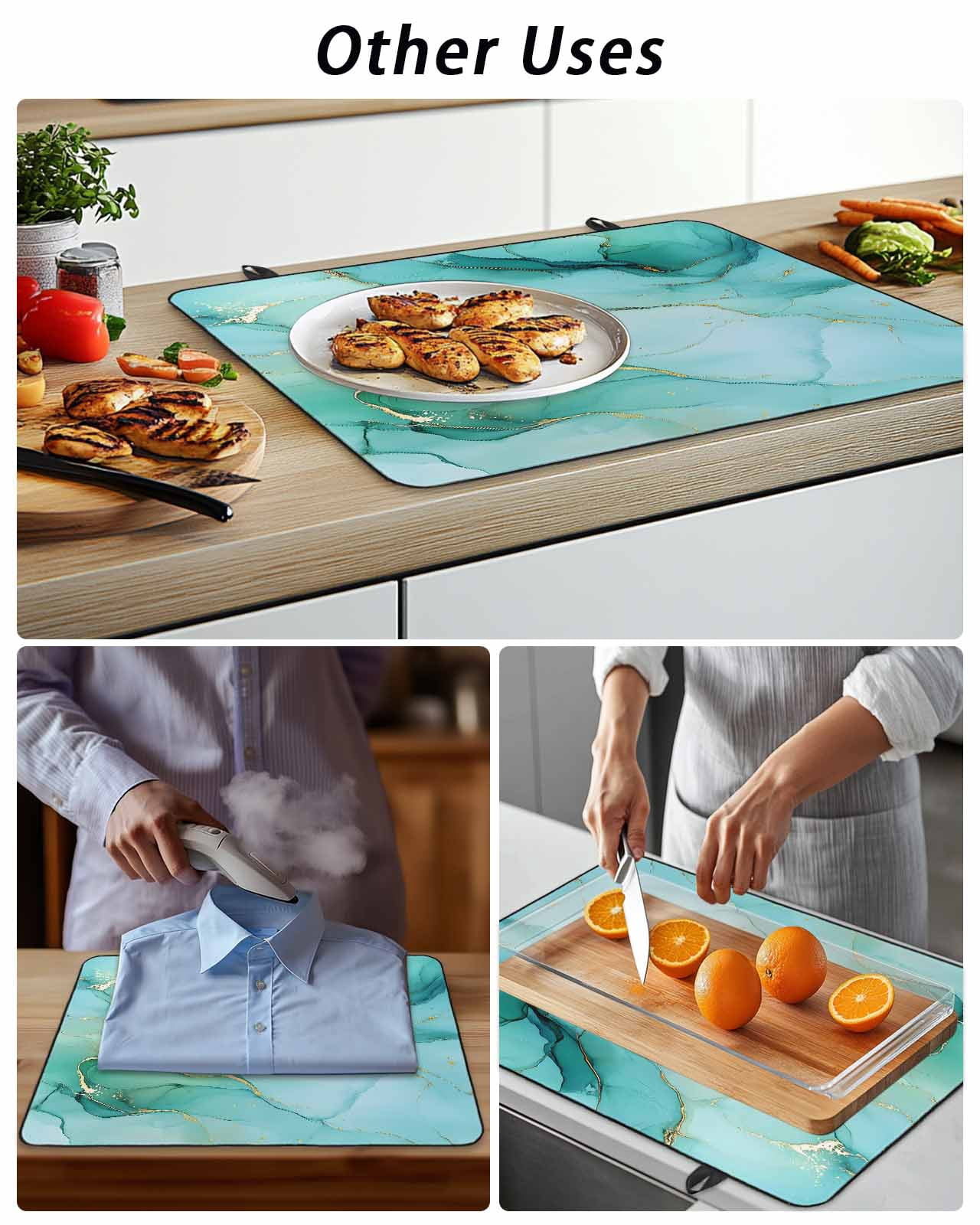 Stove Top Covers for Electric Stove, Teal Marble Glass Stovetop Cover Protector, Abstract Art Modern Ink Painting Induction Cooktop Protector Oven Mat for Kitchen Countertop 24"x21"