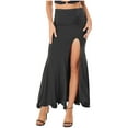thumbnail image 7 of iiniim Women Dance Long Skirt Ankle Length Side Split Ruched Skirt with Built-in Shorts for Performance Competition B Black M, 7 of 7