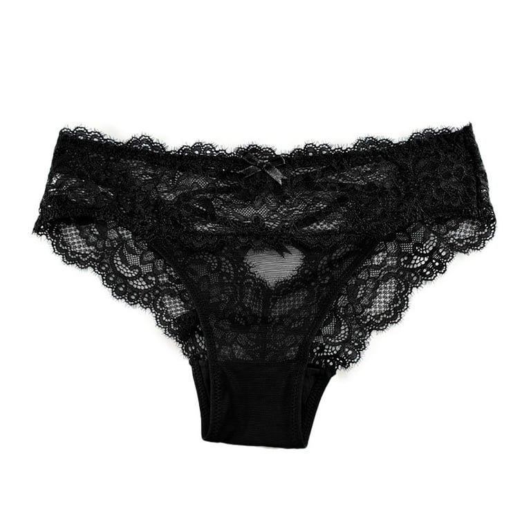Zuwimk Cotton Thongs For Women,Womens Black Lace Thong Panties 6-Pack Cute  Lingerie Underwear Black,M