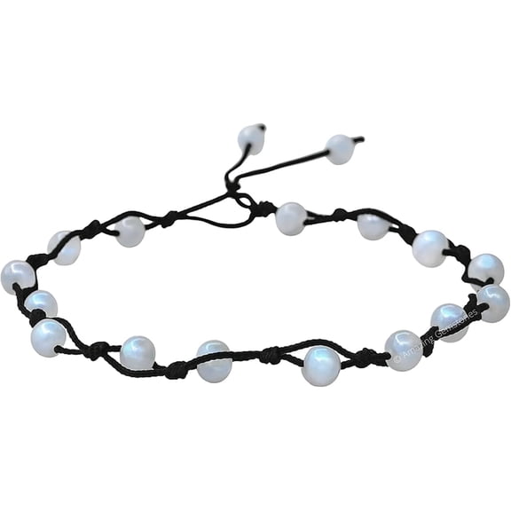 Rainbow Moonstone (Knotted) Crystal Anklet, 6mm Beads Anklet for Women