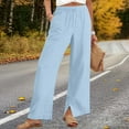 thumbnail image 4 of Womens Wide Leg Palazzo Linen Pants High Waist Split Ankle Casual Flowy Boho Travel Pant Summer Lounge Beach Vacation, 4 of 7