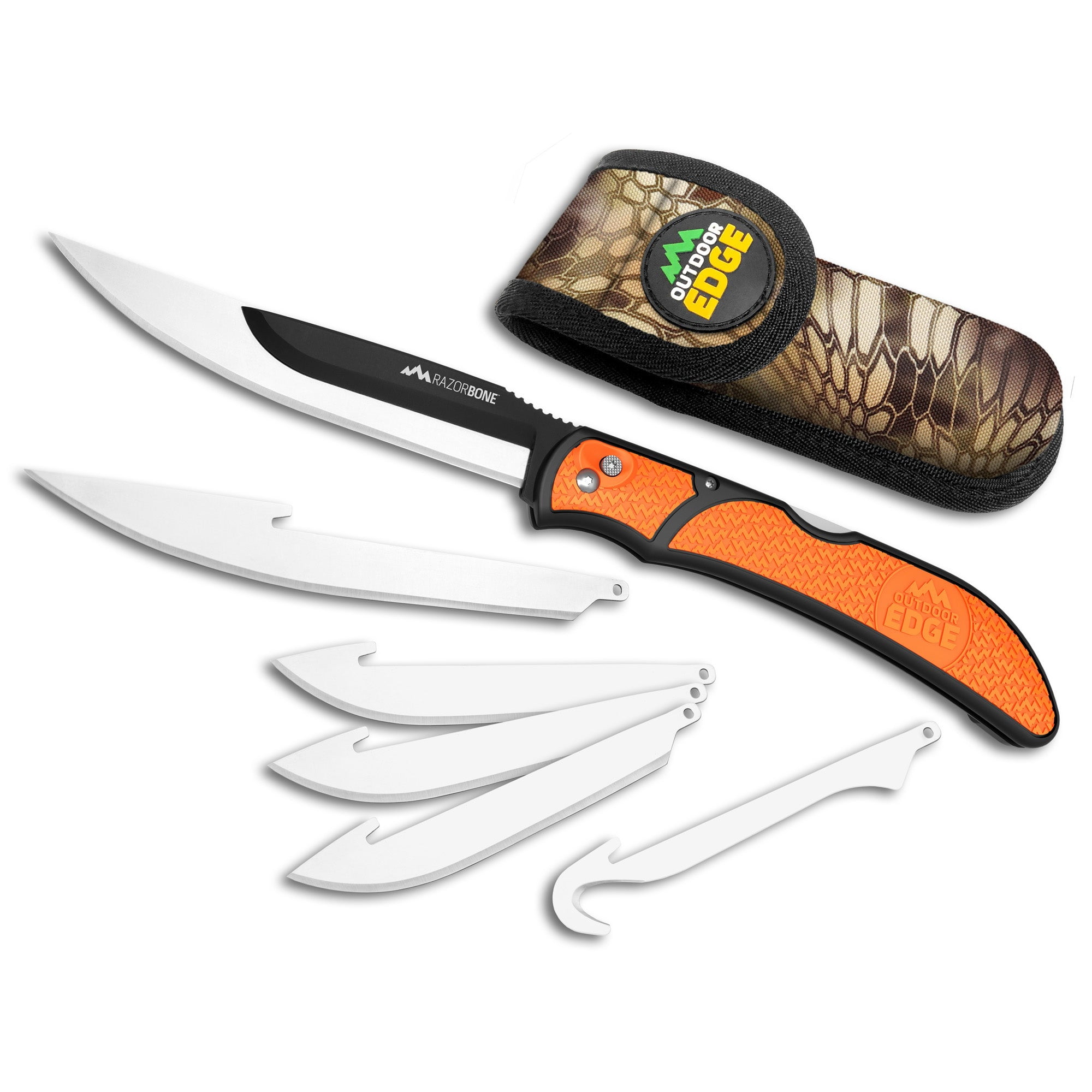 Outdoor Edge Cutlery Razor-Bone Fixed Knife, 6-Blade Combo Set, 5in, Gray, Blister