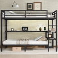 thumbnail image 2 of Full Over Twin Bunk Bed Frame with Charging Station and Desk, Heavy Duty Metal Beds Frame with Shelves and LED Light, Multiple Placement Bedframe for Bedroom, Mattress Not Included, Black, 2 of 9