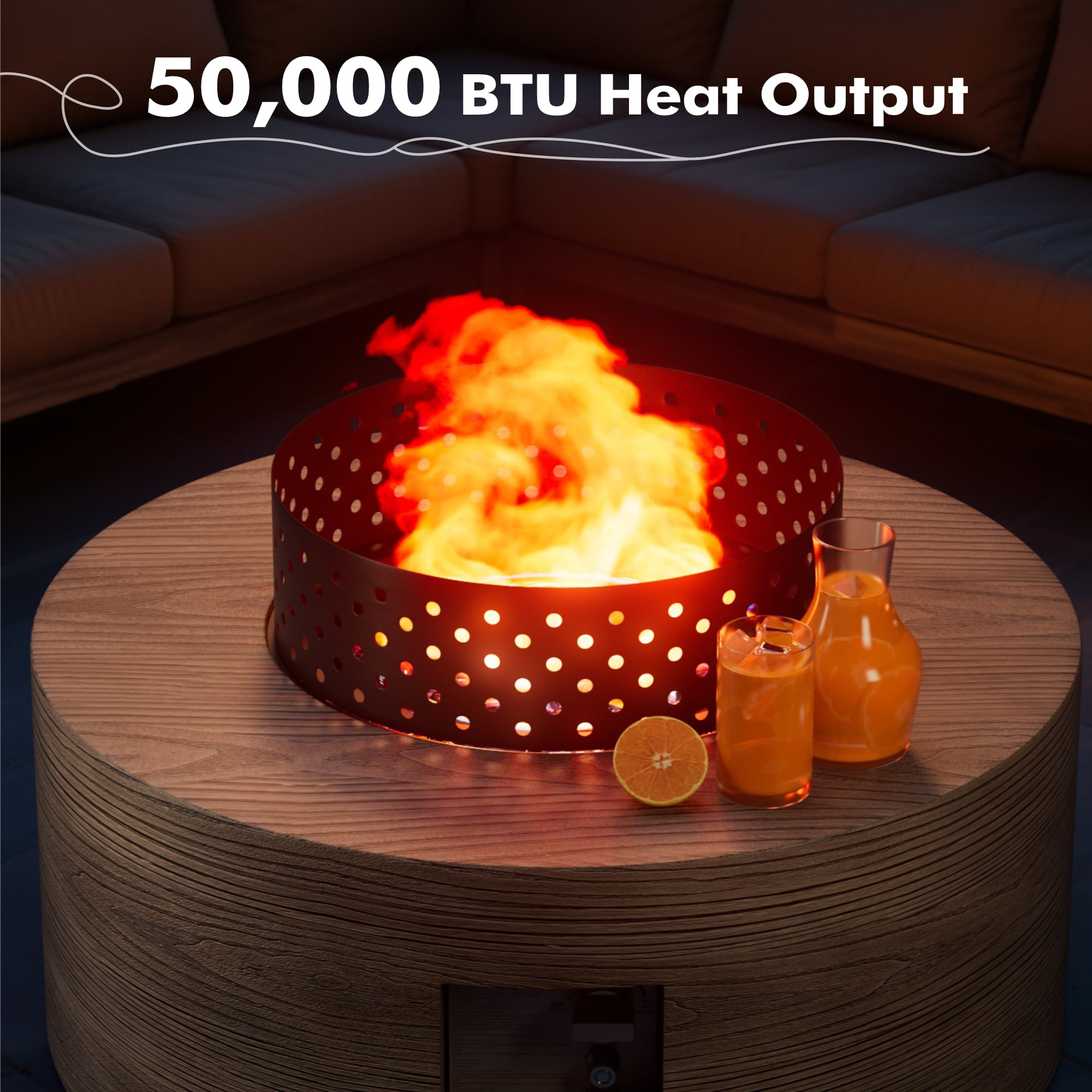 30 in. Round Coating Steel Propane Firepit Table, 50,000 BTU Outdoor Fire Pit Table in Dark brown Wood Grain