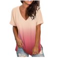 thumbnail image 1 of MELDVDIB - Camiseta de manga corta con escote en V para mujer, talla grande, informal, holgada, con degradado, para verano, 1 of 6