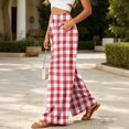 thumbnail image 4 of Women's Plaid Wide Leg Palazzo Pants, High Waisted Gingham Long Trousers with Pockets, Casual Summer Beach Flowy Pants, S-2XL, 4 of 6
