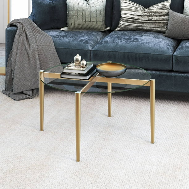 Evelyn&Zoe Mid-Century Modern Round Coffee Table with Glass Top