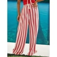 thumbnail image 5 of Women Drawstring Striped Pants Loose Wide Leg Trousers Casual Low Waist Pants Comfy Lounge Pants with Pockets Red S, 5 of 8
