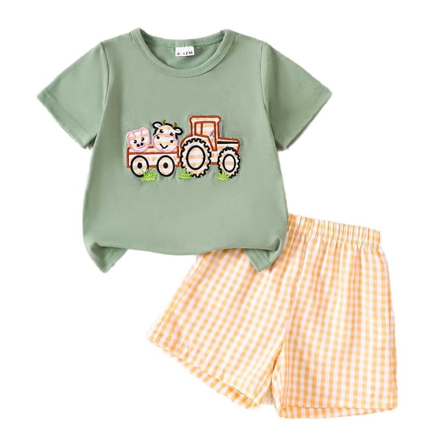 Ensemble Garçon Imprimé T-Shirts à Manches Courtes Shorts Col Ras du Cou Été Vêtements Bébé Garçon 3-4 Ans Pyjamas Garçon