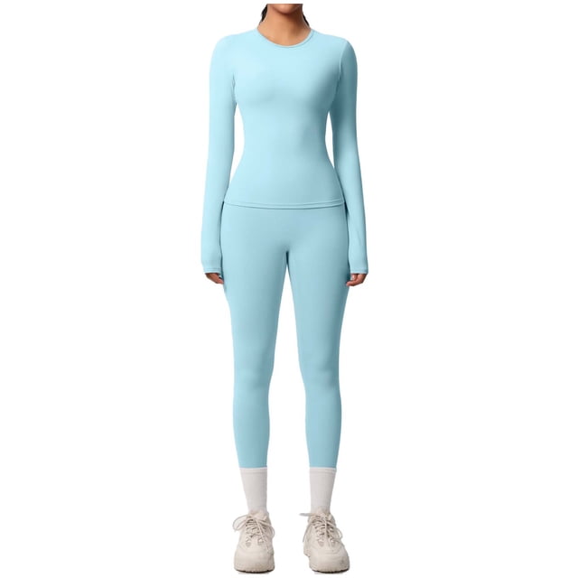 Ensemble de Yoga pour Femmes, Mode Décontractée Couleur Unie Manches Longues Col Rond Ajusté, Pantalons pour Femmes