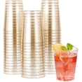 thumbnail image 1 of Vasos de plástico dorados, vasos de poliestireno transparente con purpurina de 10 oz para bodas, cumpleaños, salud y duraderos, reciclables y fáciles de limpiar (50 piezas), 1 of 7