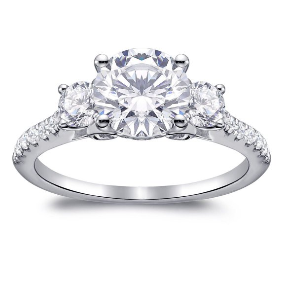 Three Round Diamond Zircon Rings Classic Appearance Copper Material High Quality Fashion Jewelry Size As Shown