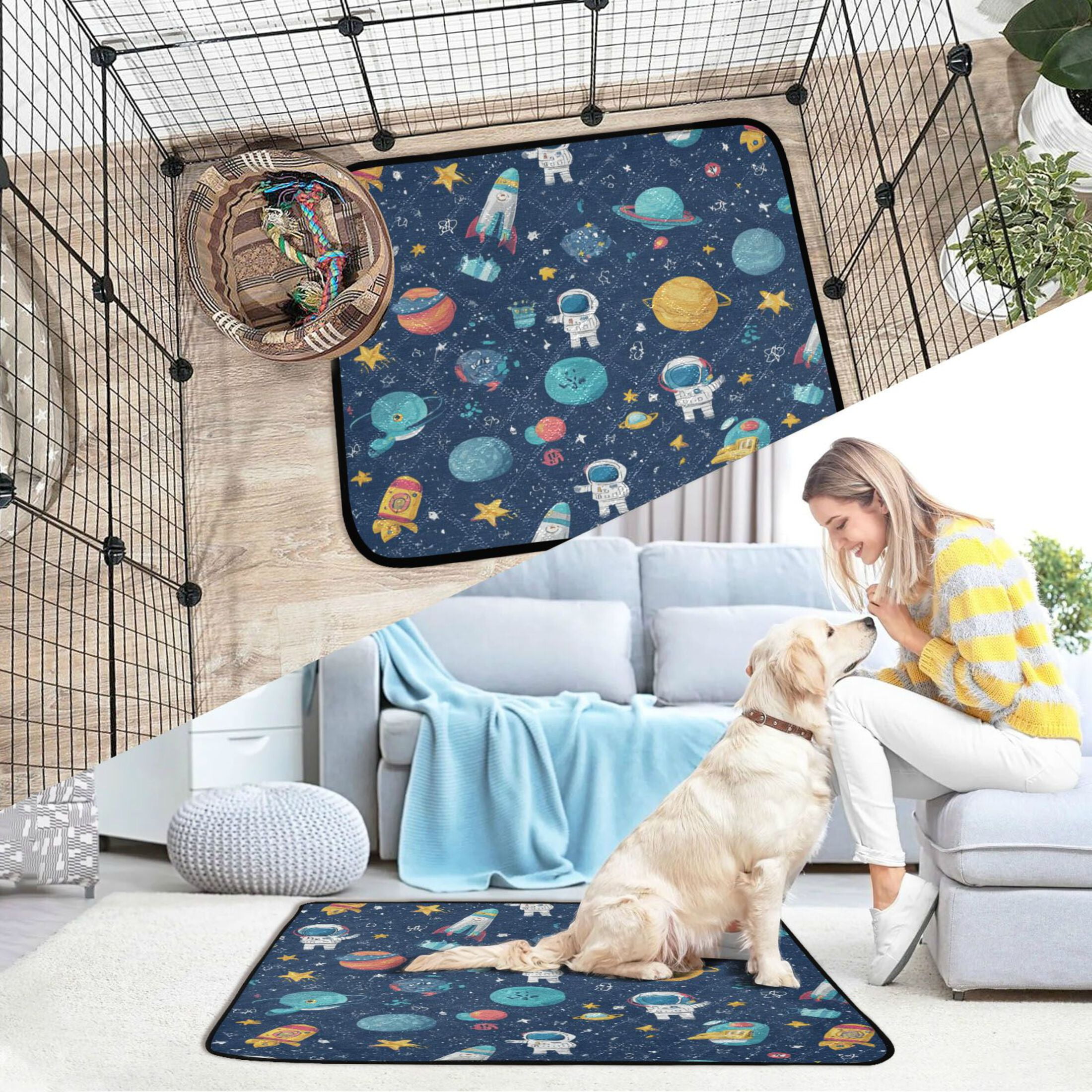 Qxltty Space Themed Cat litter Pads Pet Set of 3 Diaper Mats Center Anti-leakage Layer Absorbent Soft and Comfortable