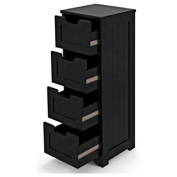 Floor Storage Cabinet with 4 Drawers, Bathroom Cabinet with Anti-toppling Device, Multifunctional Floor Cabinet for Bathroom, Living Room, Kitchen, 12 x 12 x 32 inches (Black)