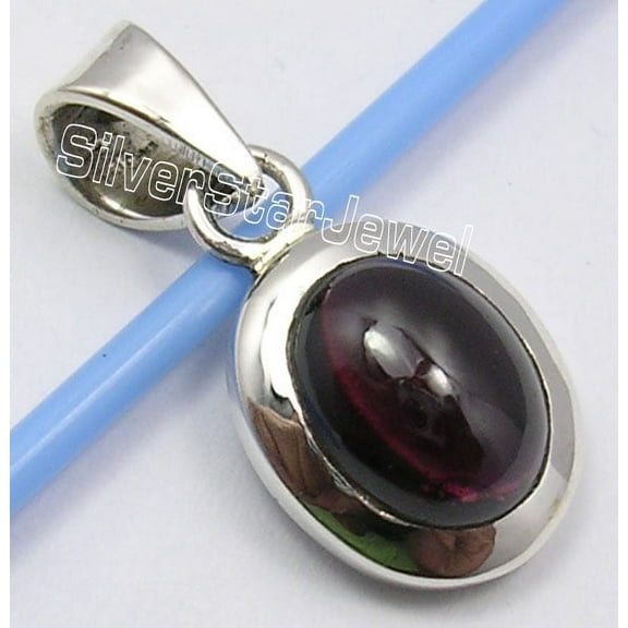 SilverStarJewel 925 Sterling Silver Cabochon Red Garnet Stone Designer Economic Pendant 2.4 CM