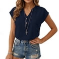 thumbnail image 4 of Hurxie Womens Tops Trendy V Neck Button Down Short Sleeve Tshirts Business Casual Basic Tee Loose Fit Navy,M, 4 of 6