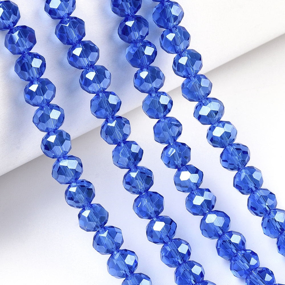 10 strand Electroplate Glass Beads Strands Pearl Luster Plated Faceted Rondelle Medium Blue 10x8mm Hole: 1mm 60~61pcs/strand 46~48cm