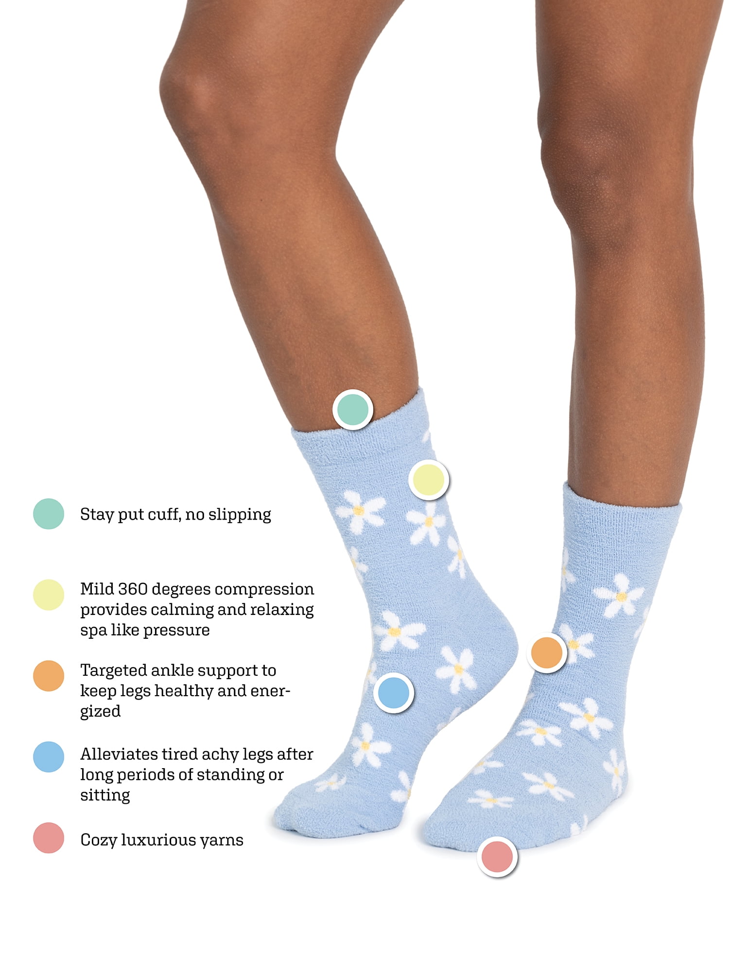 Muk Luks Women's Regular Crew Compression Socks, 3-Pack, Shoe Sizes 6-10,Purple Flower