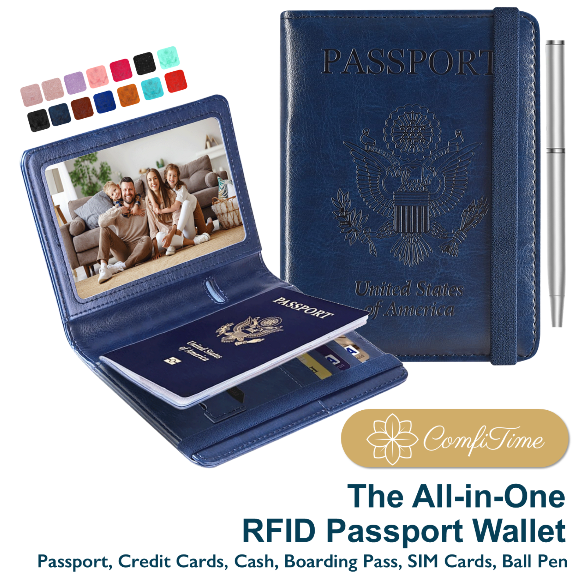 ComfiTime Passport Holder RFID Blocking Navy Blue