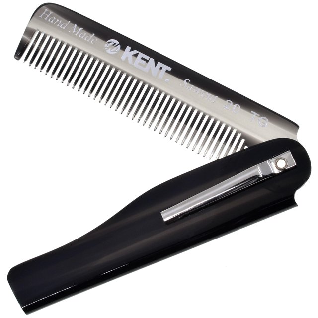 Kent 20T Peine de bolsillo plegable hecho a mano de grafito negro para hombres Peine alisador de pelo de dientes finos para el cuidado diario Peinar el cabello Barba o bigote Uso seco o con bálsamos C