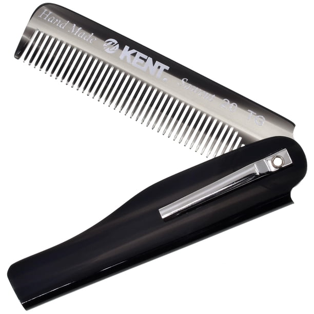Kent 20T Peine de bolsillo plegable hecho a mano de grafito negro para hombres Peine alisador de pelo de dientes finos para el cuidado diario Peinar el cabello Barba o bigote Uso seco o con bálsamos C