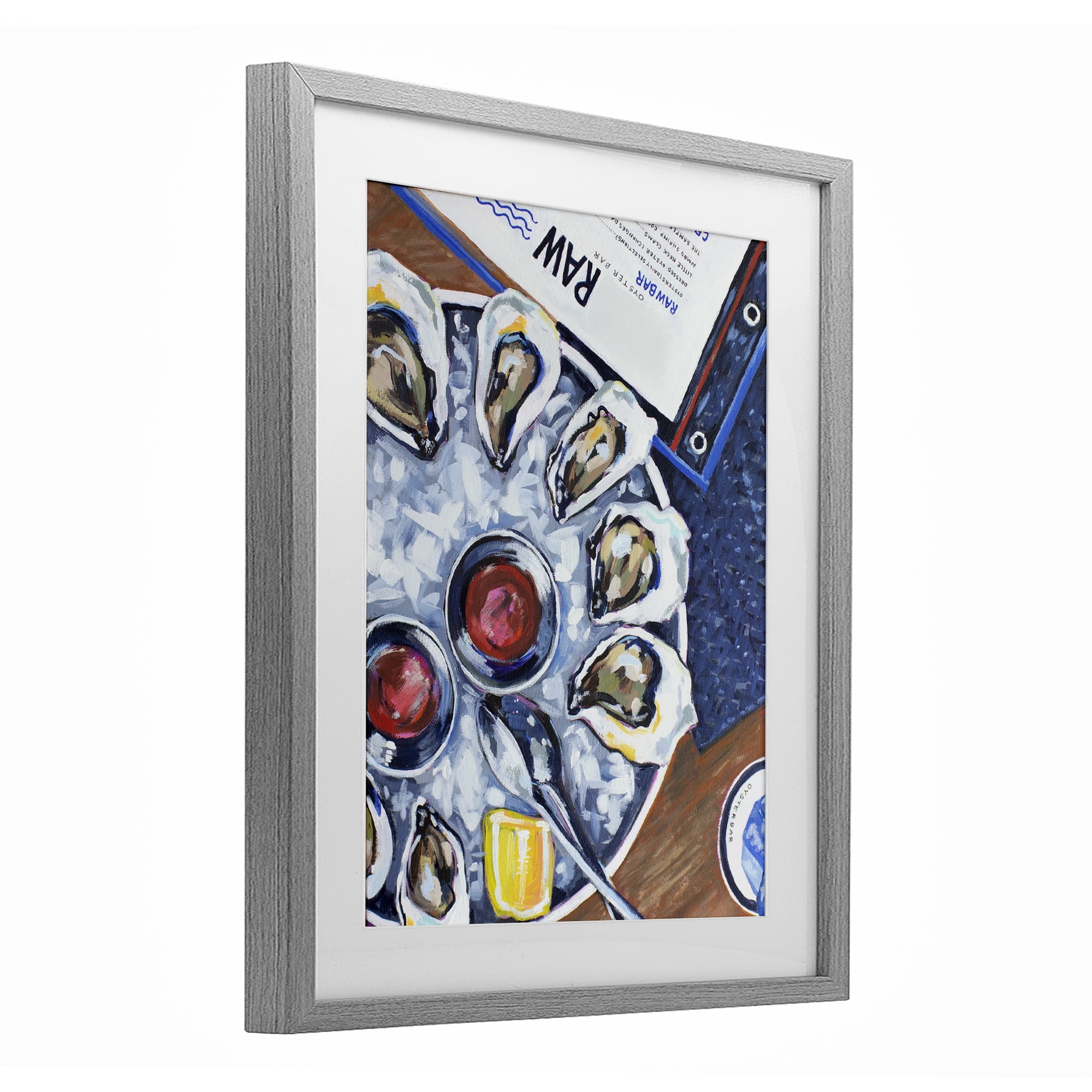 Stupell Industries Oysters on Ice Gray Framed Print Under Glass, design by Rachel Nerney