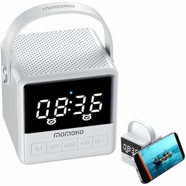 wonima11 Portable Bluetooth Speaker with Time Display, Portable Wireless Speaker, TWS Stereo Sound, 50ft Bluetooth 5.2, TF Card/AUX Input, Hands-Free Calling, for Home, Outdoor, Travel (White)