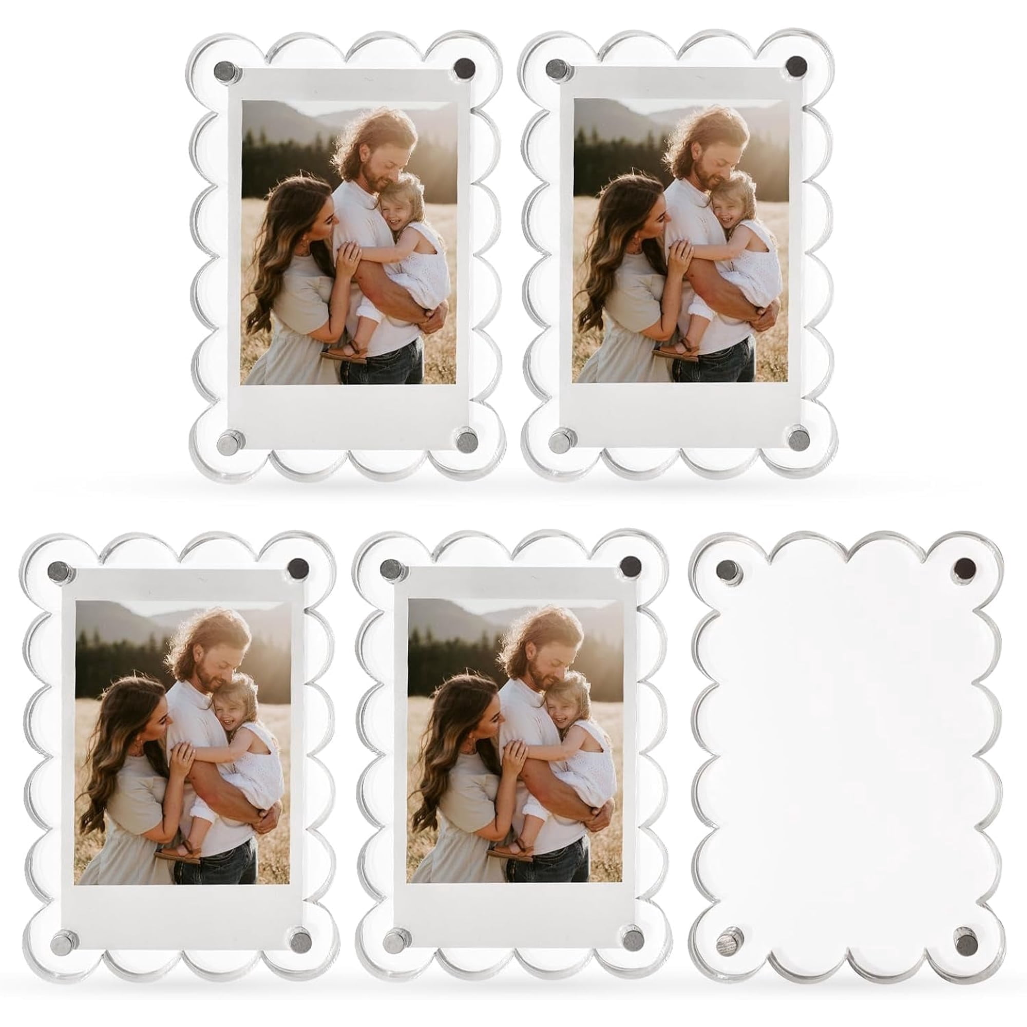 Clear Scalloped Acrylic Magnetic Picture Frames for Fridge Locker 3 inch Crystal Clear Photo Holders 5 Pack