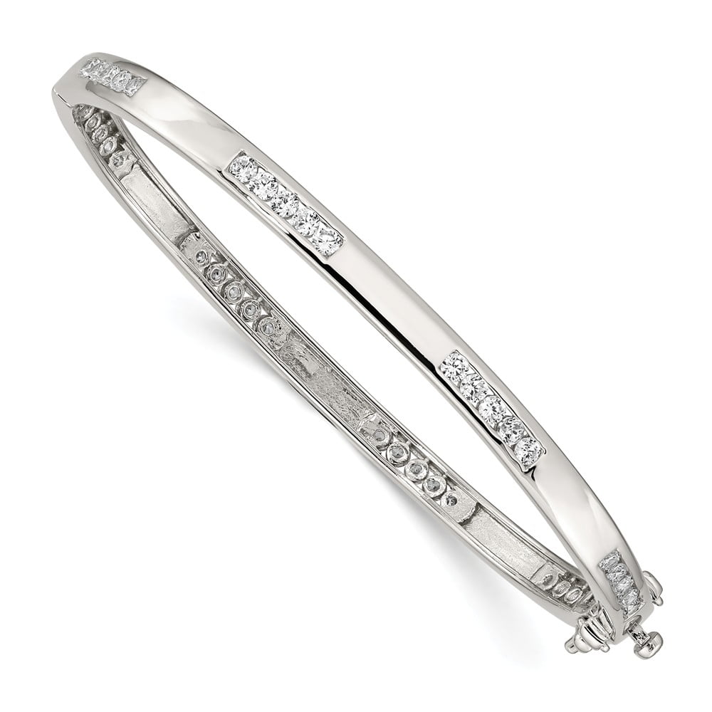 Sterling Silver Oval CZ Hinged 5 MM Bangle Bracelet, 8"