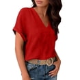 thumbnail image 5 of Enridrech Cotton Blouse for Women Fashion V Neck Shirt Tops Comfort Summer Short Sleeve Casual Loose Solid Color Top, 5 of 7