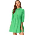 thumbnail image 1 of INSPIRE CHIC Women's 3/4 Sleeve Button Front Flare Mini Shirt Dress, 1 of 6