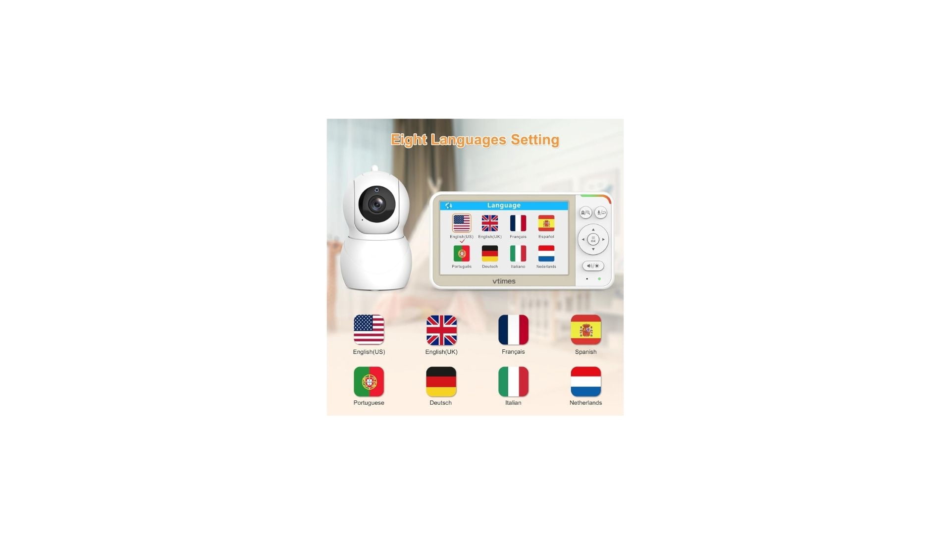 Baby Monitor With 2 Cameras & 5" Screen - No WiFi, Pan-Tilt-Zoom, Night Vision, Temperature Alert, 2-Way Talk, 1000ft Range
