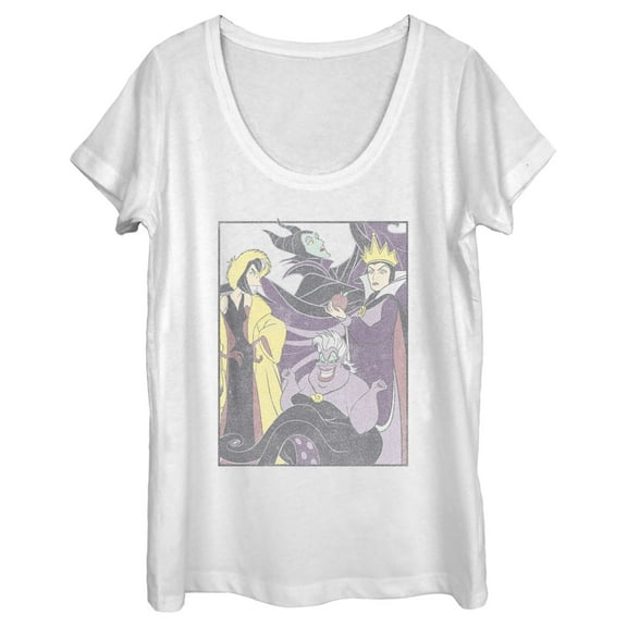 Women's Disney Distressed Villains Poster Scoop Neck White 2X Large