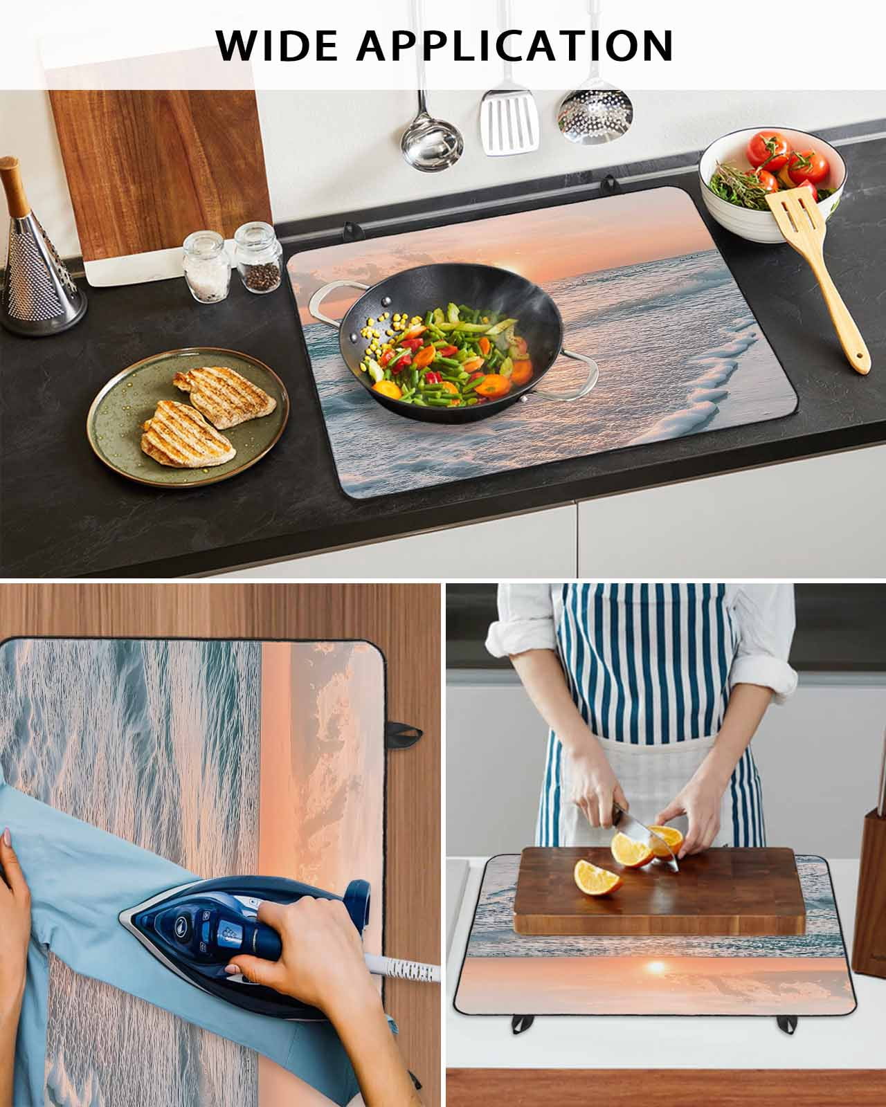 nqOlkjepod Large Induction Cooktop Protector Mat 36"x21", Ocean Sunset Stove Top Covers for Electric Stove, Summer Beach Shore Sky Sun Scenery Stove Burner Cover Mats, Glass Top Stove Cover