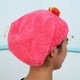 thumbnail image 3 of Gorro de torre de baño de secado rápido, gorro de ducha con lazo de terciopelo de coral suave (rojo sandía), 3 of 8