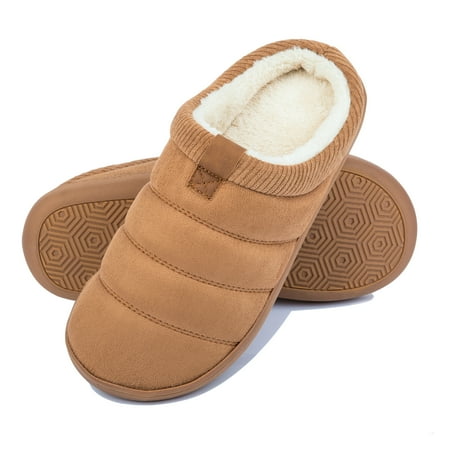 Mens Slippers Memory Foam Comfort Fuzzy Plush Lining Indoor Outdoor Slip On House Shoes Brown  Size 8-8.5