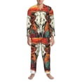 thumbnail image 3 of Naloa Western Desert Cactus Ram Skull Men’s Pajamas Set - Long Sleeve Button Down Sleep Shirt and Pajama Bottoms Sleepwear Set-, 3 of 7