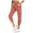 thumbnail image 4 of XFLWAM Capri Sweatpants for Women Casual Drawstring Elastic Waist Track Cuff Sweatpants Sports Cropped Joggers with Pockets Pink L, 4 of 8