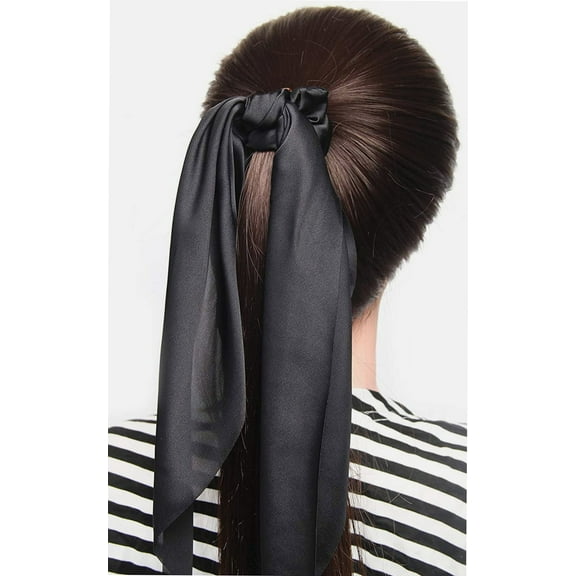Pack of 2 Knotted Bow Hair Scrunchies Elastic Hair Scarf Black Hair Ties Bands Satin Hair Ribbon Scrunchy Red Ponytail Holder for Women and Girls (Black)