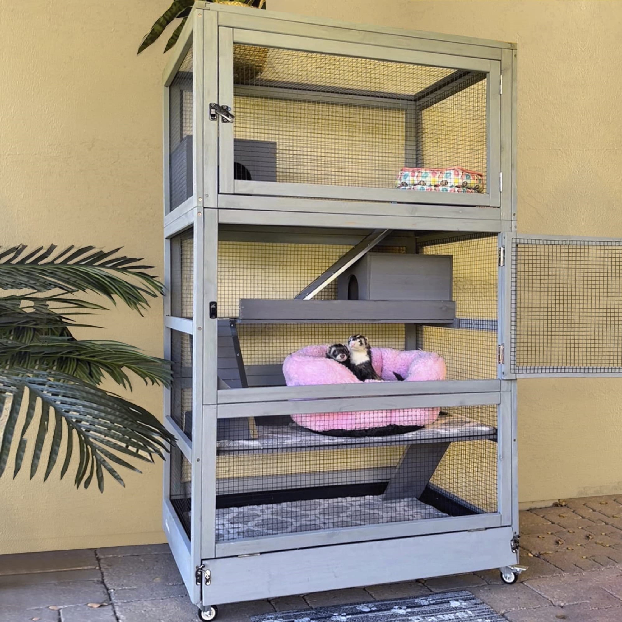 Aivituvin Chinchilla Cage Rolling Small Animal Cages for Rats Ferrets Guinea Pigs with Removable Tray and Wheels, 4-Tier, Gray