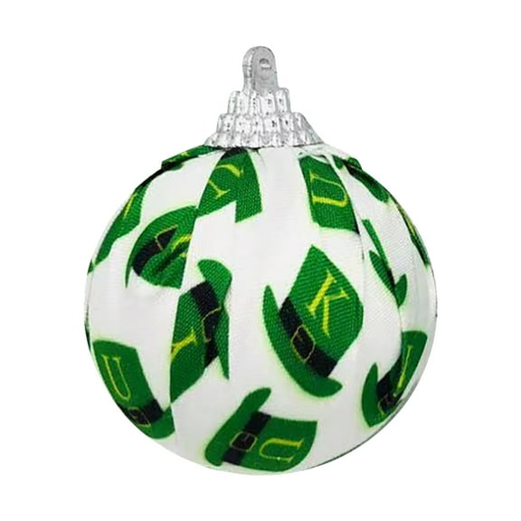 LSLJS St. Patrick's Day Ball Ornaments, Green Leaves Trefoil and Hat Fabric Wrapped Balls, Green Cloth Ball Luck Irish Festive Ball Pendants Decorative Hanging Baubles St. Patrick's Day Decor