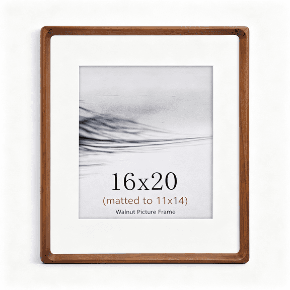 LQSEO 16X20 Picture Frame with Mat for 11X14,Usa-Sourced Natural Walnut Wood with Mortise&Tenon Construction,High-Clarity Glass,Handcrafted Rounded Corner Gallery Wall Poster Frame