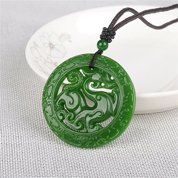 TIMIFIS Necklace Green Jade Pendant Medal Dragon Hollow Carving Jade Pendant Medal Dragon Hollow - Summer