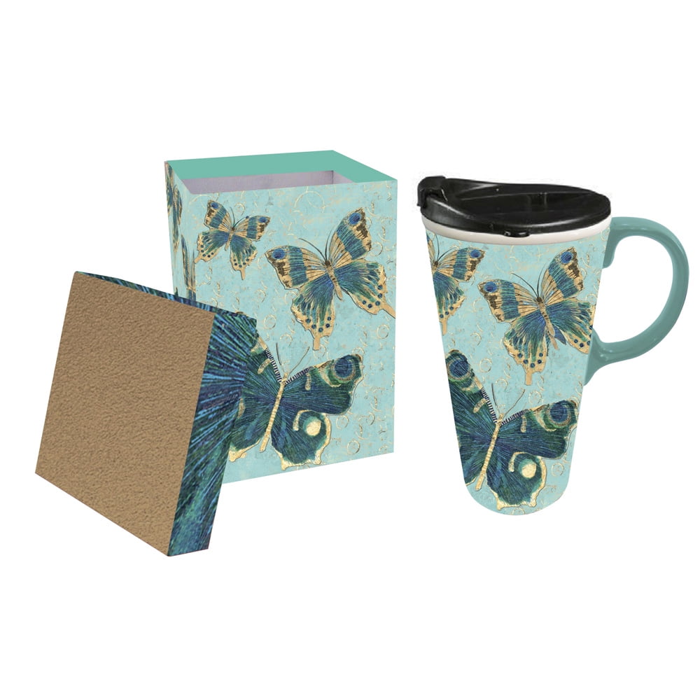 Cypress Home Metallic Butterfly Ceramic Travel Coffee Mug, 17 ounces - Walmart.com - Walmart.com