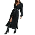 thumbnail image 3 of Coduop Women Long Sleeve Pleated Maxi Dresses Lapel Collar Button Down Tunic Long Shirt Dresses, 3 of 6