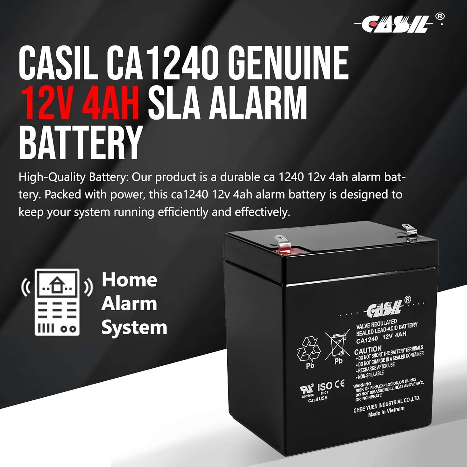 CA1240 12V 4Ah Alarm Battery – Replacement for ADT 804302, Ademco 467, DSC Panels, SLA1056, Vista 20P, Power Patrol, Inovel Sealed Lead Acid (SLA) Rechargeable