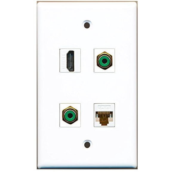 RiteAV - 1 Port HDMI 2 Port RCA Green 1 Port Cat6 Ethernet White Wall Plate